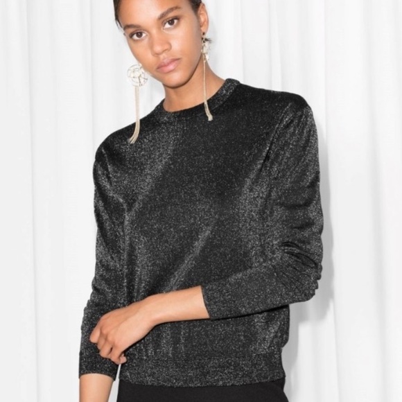 & Other Stories Metallic Knit Crewneck Sweater Black Silver Small - Picture 17 of 17